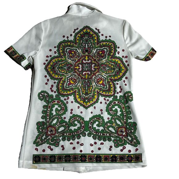 Vintage 70s‎ Psychedelic Tunic Top Bold Paisley Floral Print Collared Shirt - Picture 2 of 7
